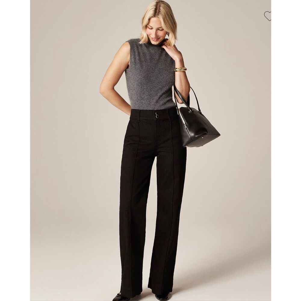 J. Crew Denim trouser jean with stacked buttons in Black Rinse NWT 37
